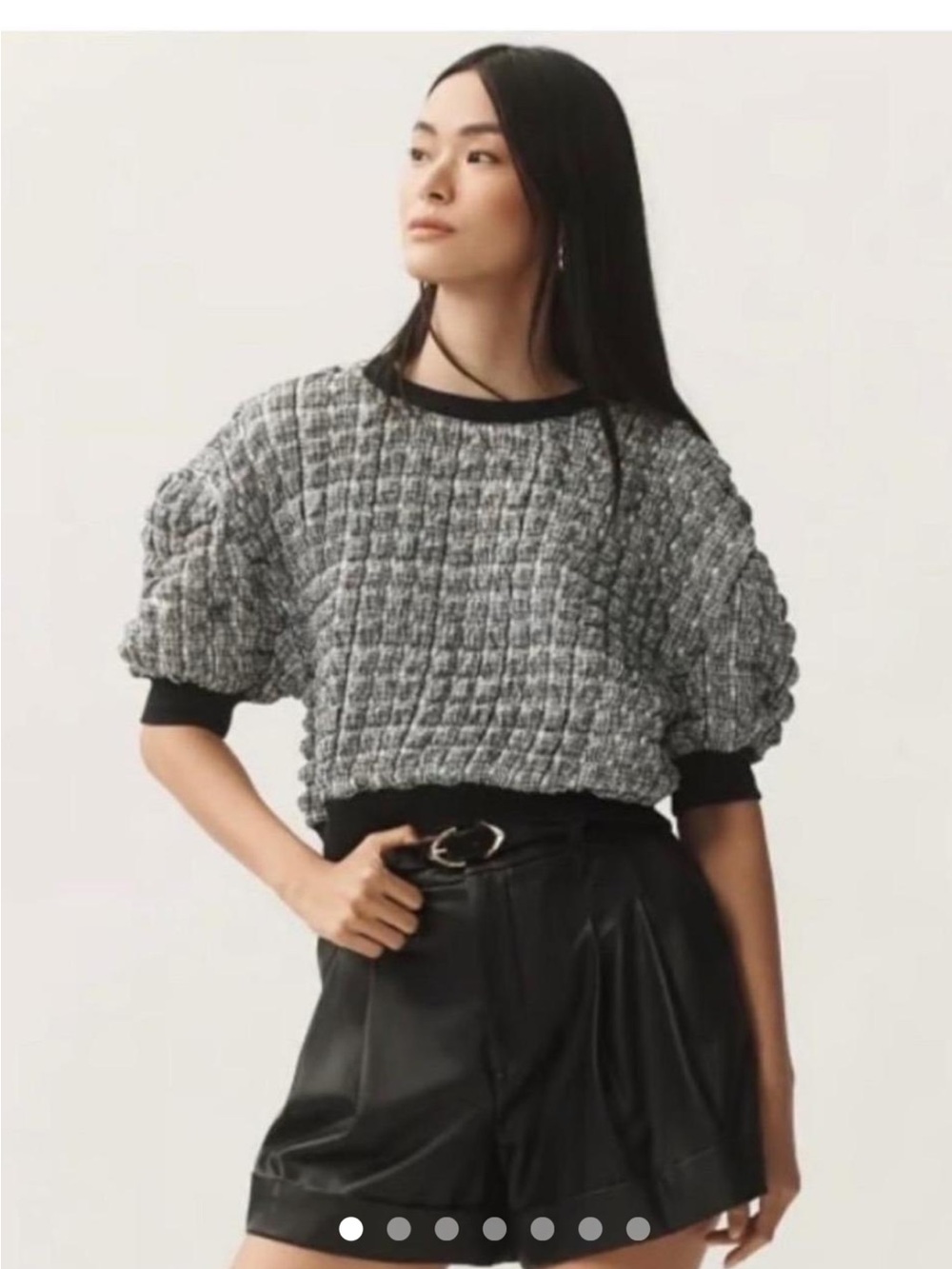 Anthropologie Maeve Black and White Textured Short-Sleeve Blouse
